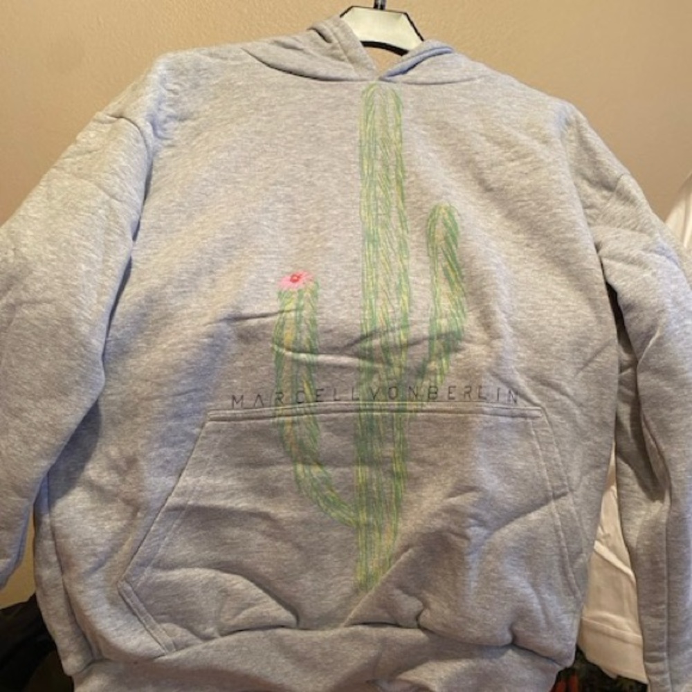 Gray Hoodie with Cactus Design - Marcell Von Berlin